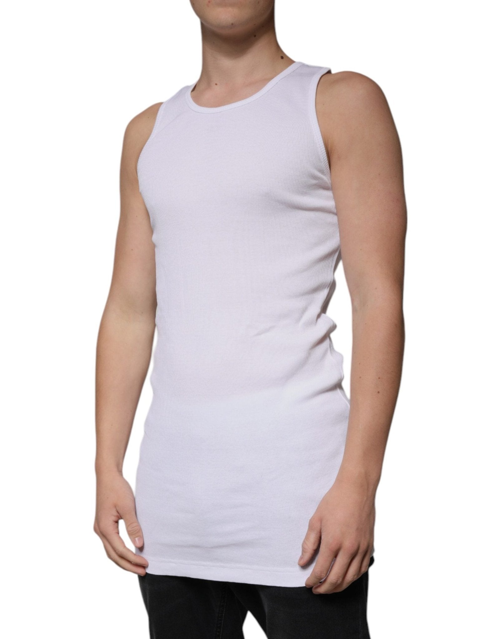 Dolce & Gabbana White Cotton Sleeveless Round Neck Tank T-shirt - RIMODA
