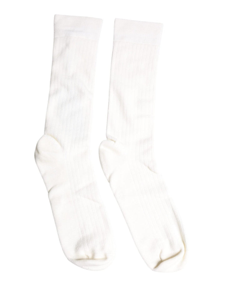 Dolce & Gabbana White Cotton Solid Mid Calf Men Socks - RIMODA