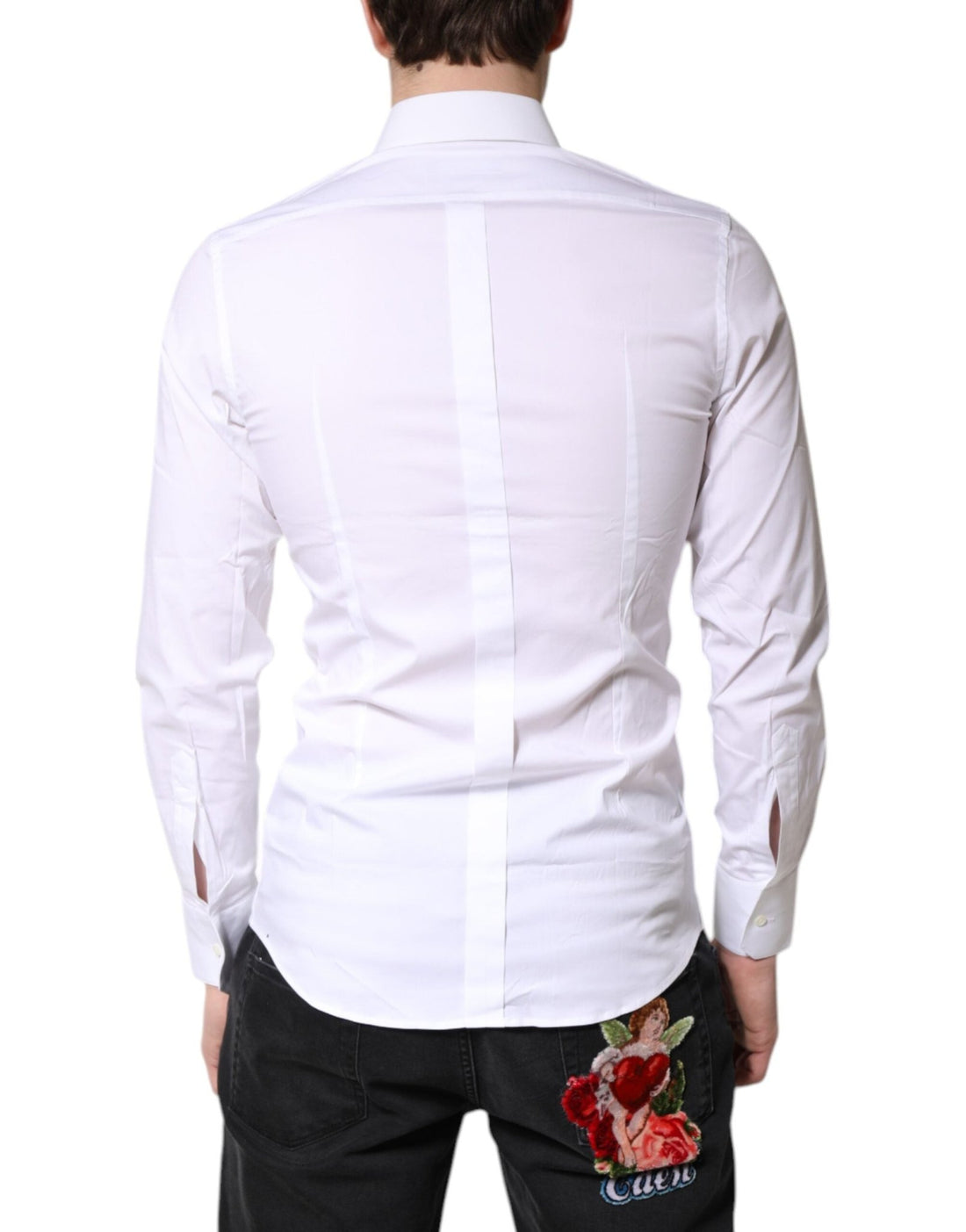 Dolce & Gabbana White Cotton Stretch GOLD Dress Formal Shirt - RIMODA