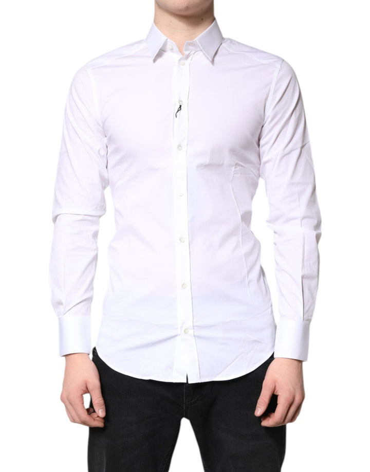 Dolce & Gabbana White Cotton Stretch GOLD Dress Formal Shirt - RIMODA