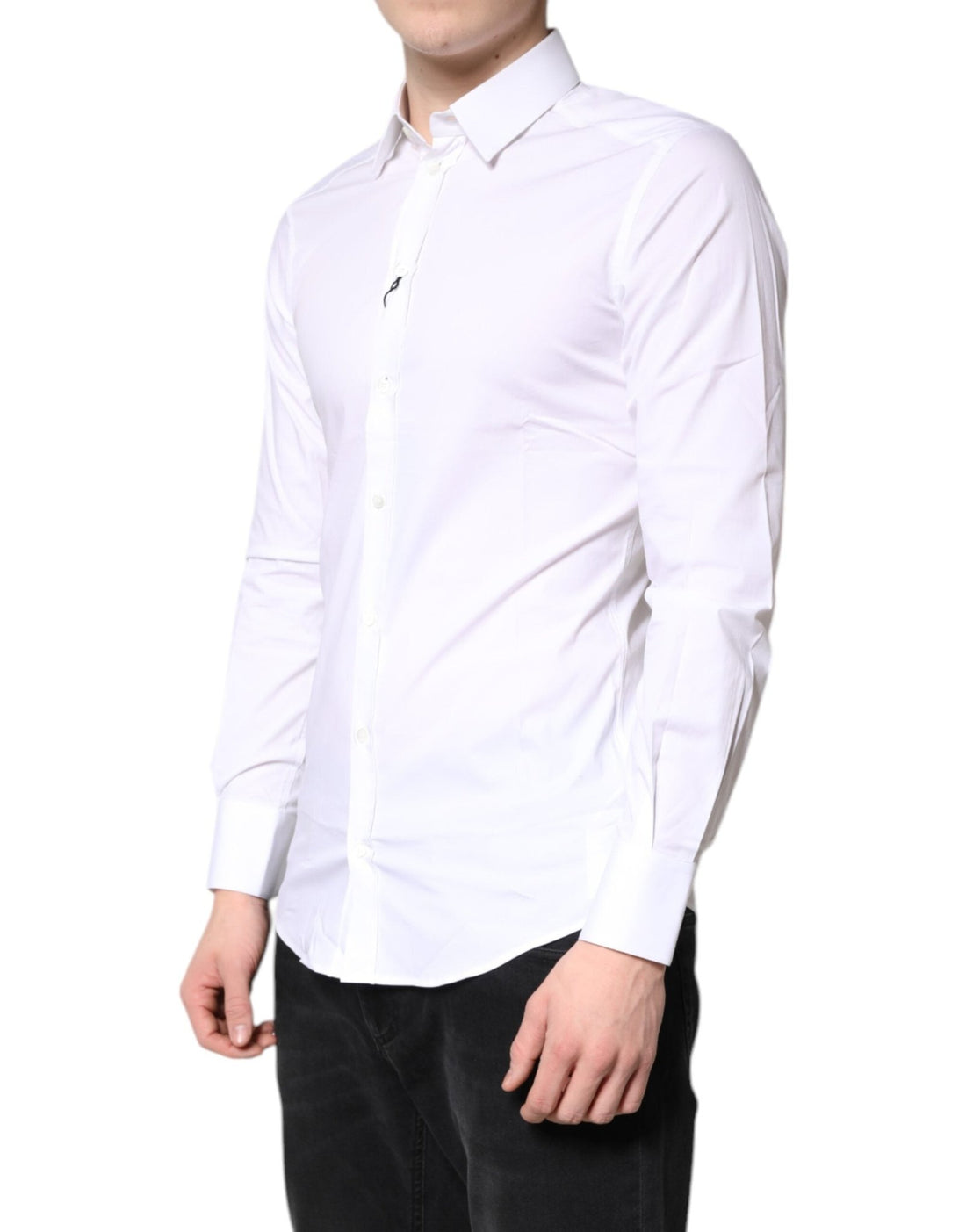 Dolce & Gabbana White Cotton Stretch GOLD Dress Formal Shirt - RIMODA