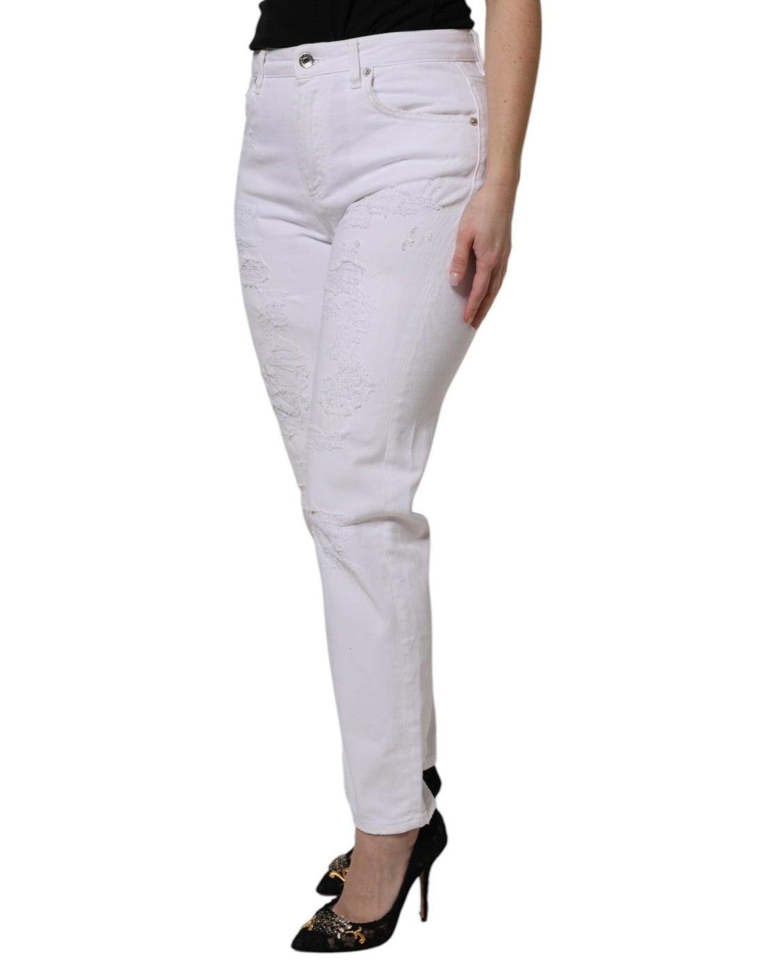 Dolce & Gabbana White Cotton Tattered BOYFRIEND Denim Jeans - RIMODA