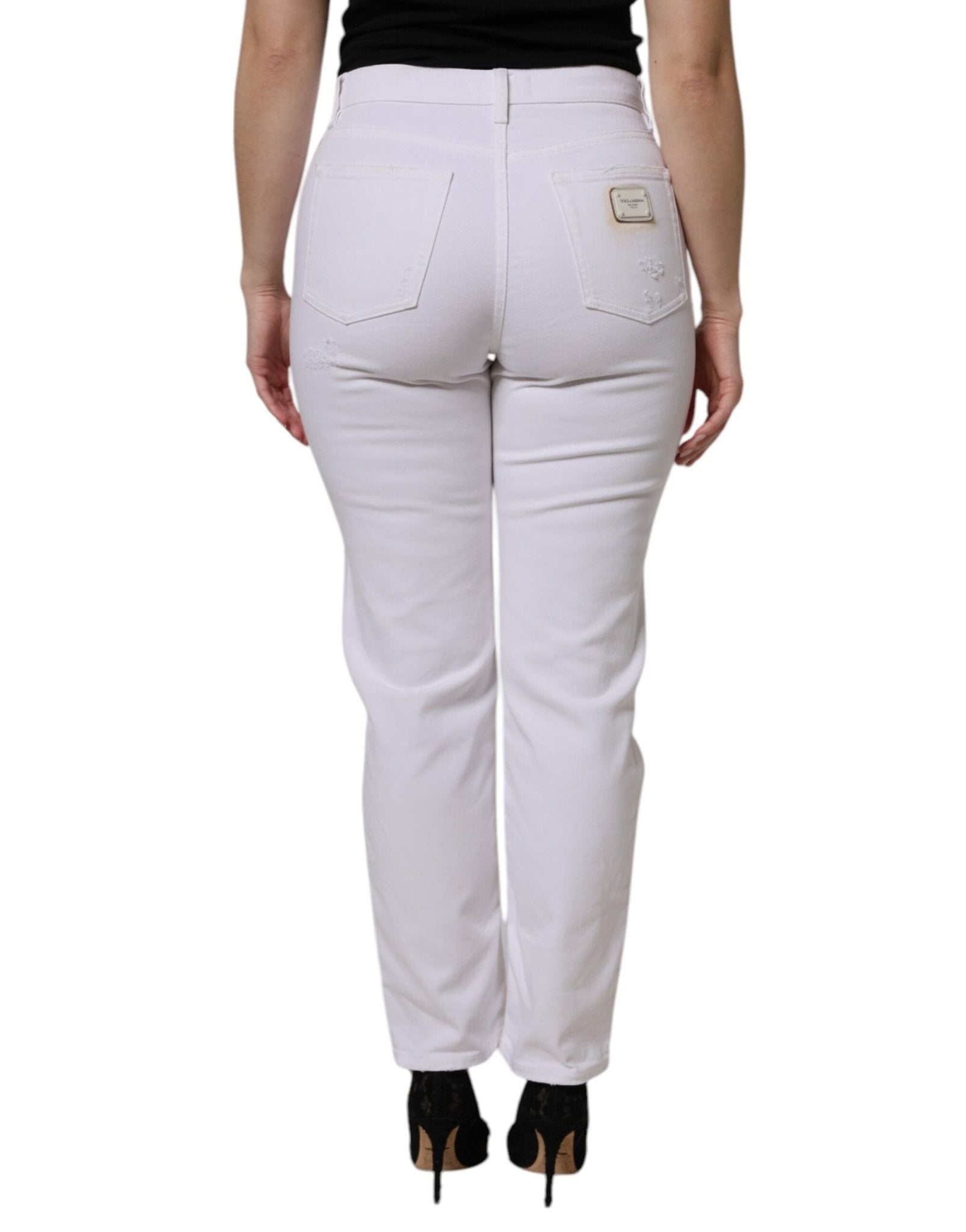 Dolce & Gabbana White Cotton Tattered BOYFRIEND Denim Jeans - RIMODA