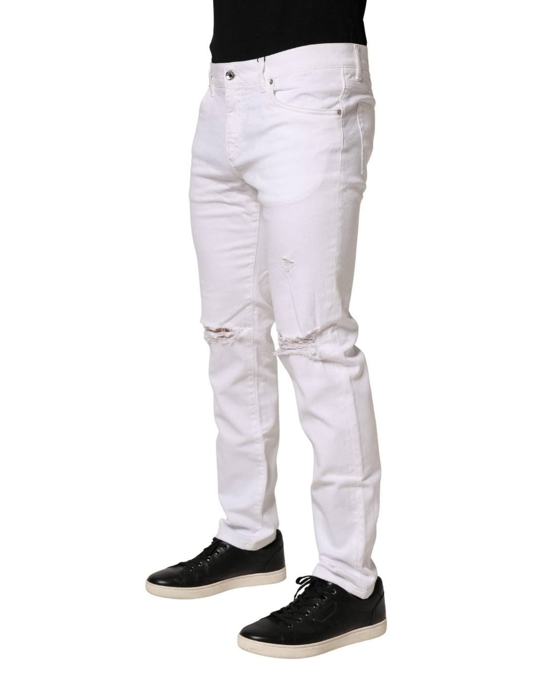Dolce & Gabbana White Cotton Tattered Men Slim Fit Denim Jeans - RIMODA