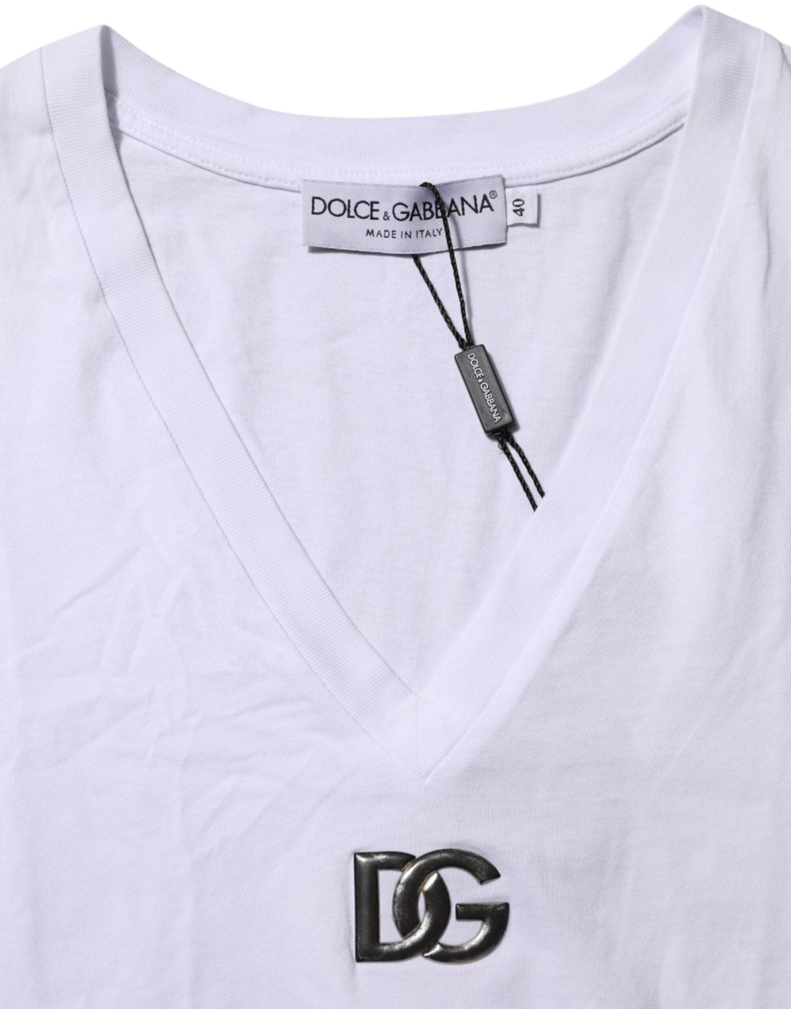 Dolce & Gabbana White Cotton V-Neck Short Sleeves T-Shirt - RIMODA