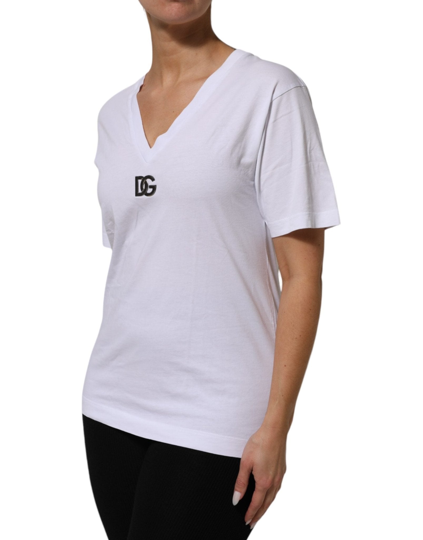 Dolce & Gabbana White Cotton V-Neck Short Sleeves T-Shirt - RIMODA
