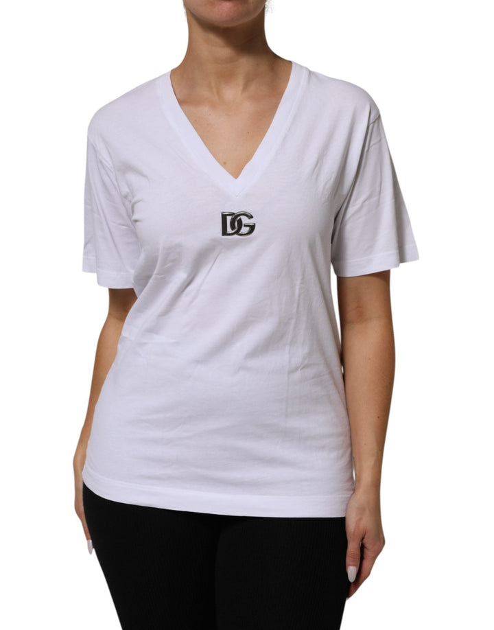 Dolce & Gabbana White Cotton V-Neck Short Sleeves T-Shirt - RIMODA