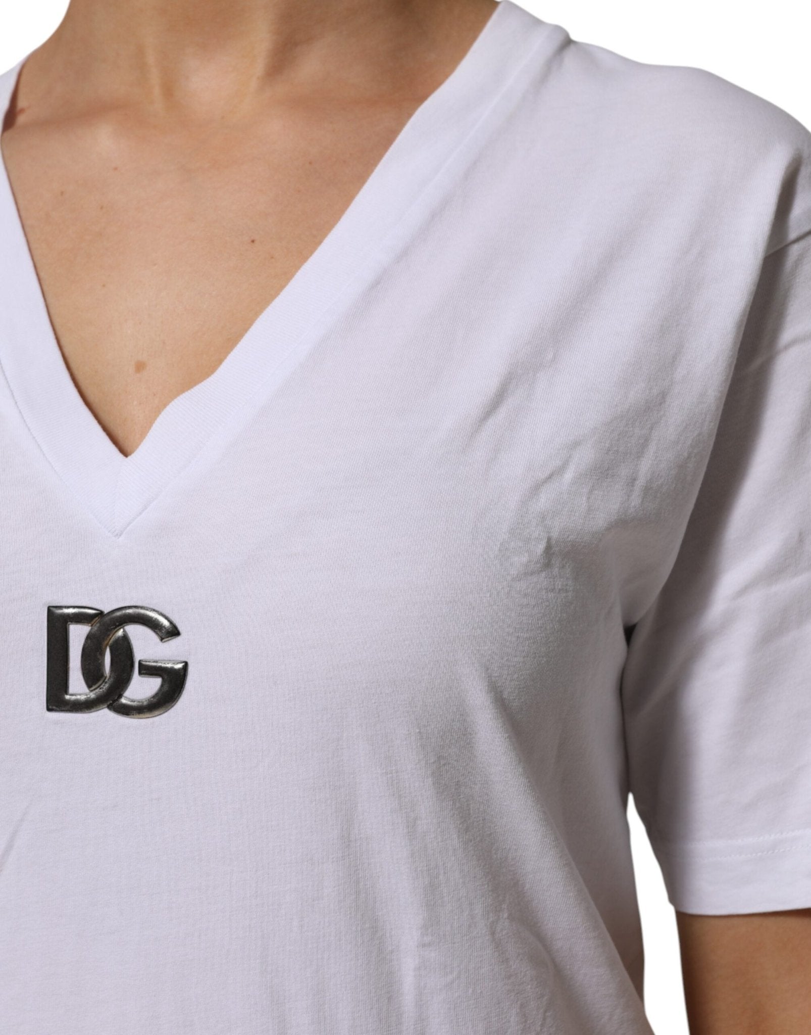 Dolce & Gabbana White Cotton V-Neck Short Sleeves T-Shirt - RIMODA
