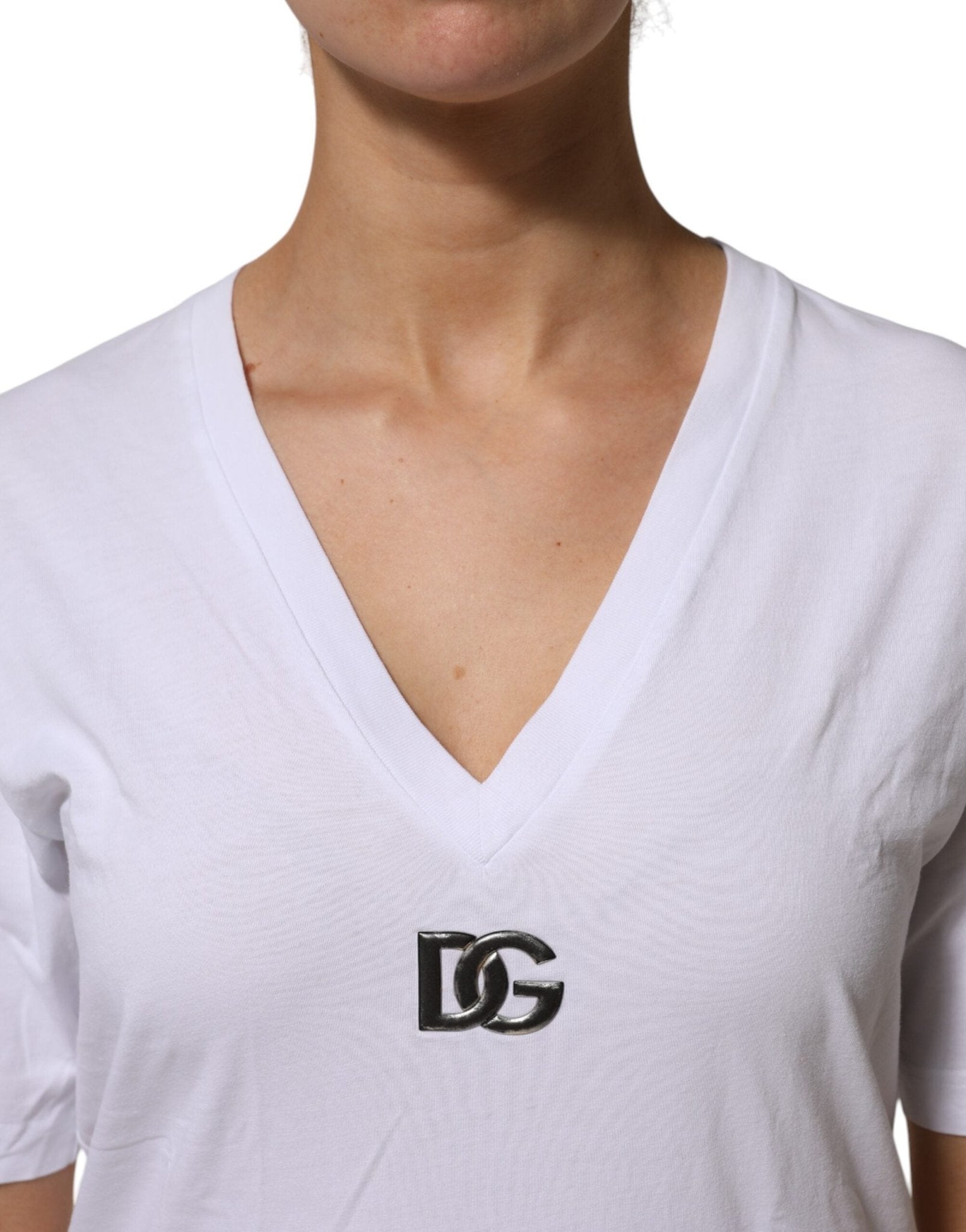 Dolce & Gabbana White Cotton V-Neck Short Sleeves T-Shirt - RIMODA