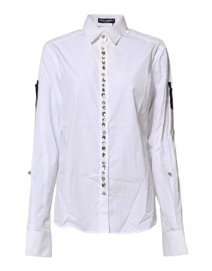 Dolce & Gabbana White Crystal Embellished Collared Shirt Top - RIMODA