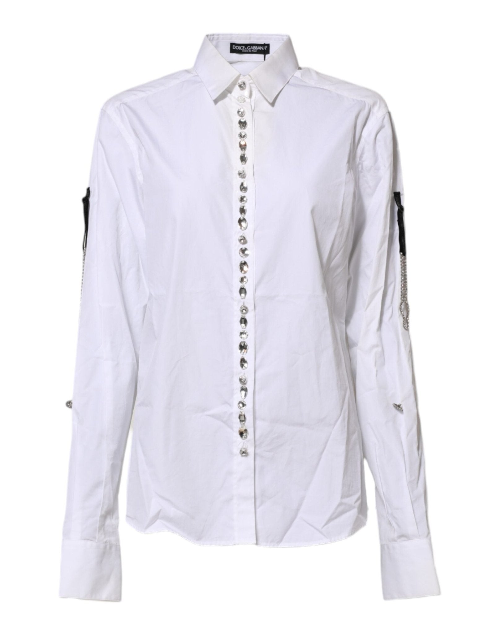 Dolce & Gabbana White Crystal Embellished Collared Shirt Top - RIMODA