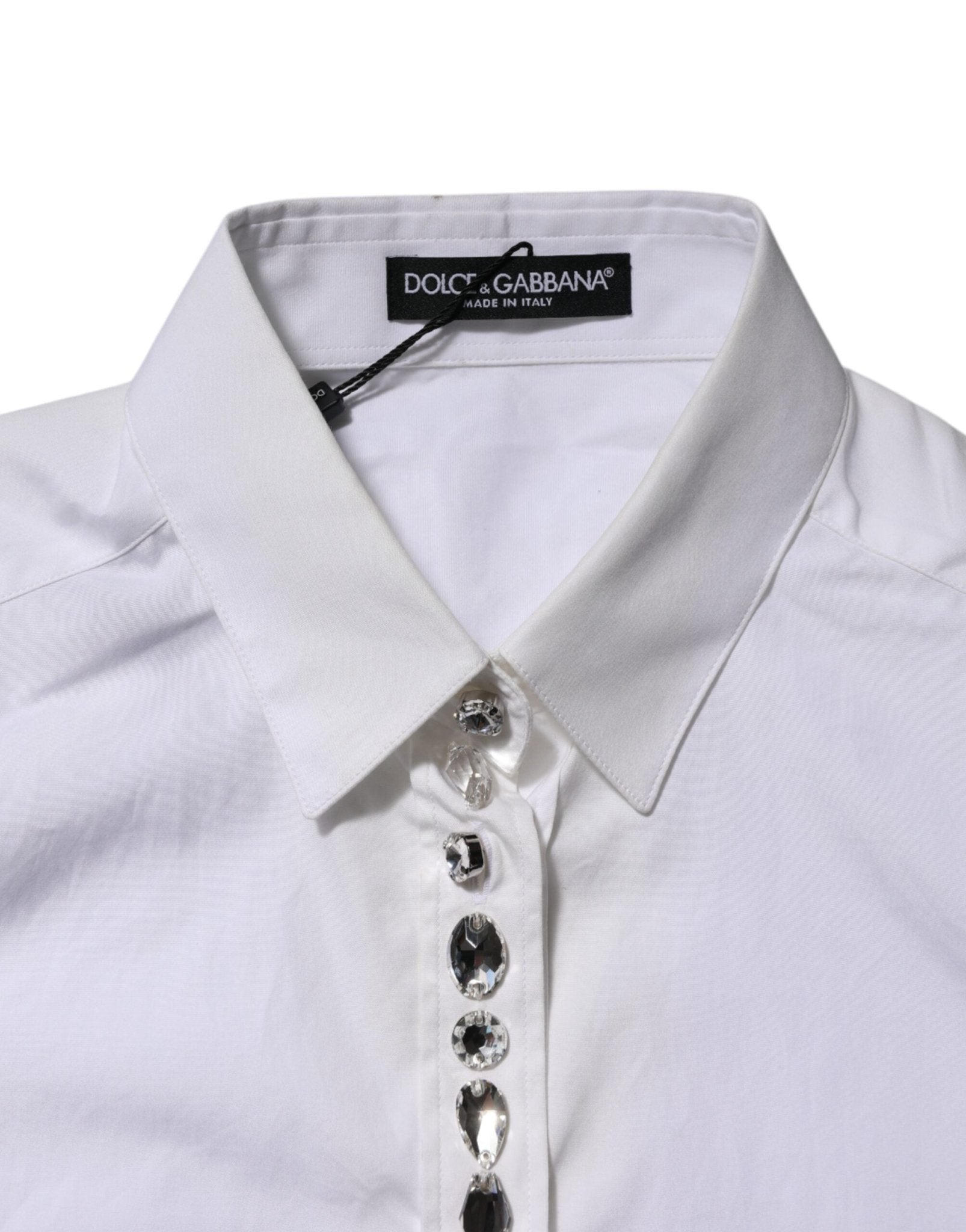 Dolce & Gabbana White Crystal Embellished Collared Shirt Top - RIMODA