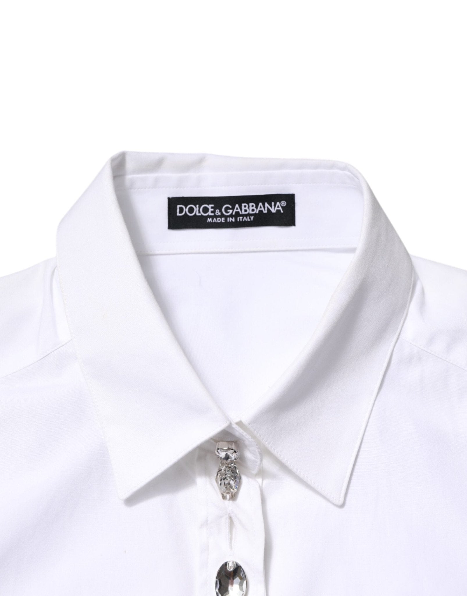 Dolce & Gabbana White Crystal Embellished Collared Shirt Top - RIMODA