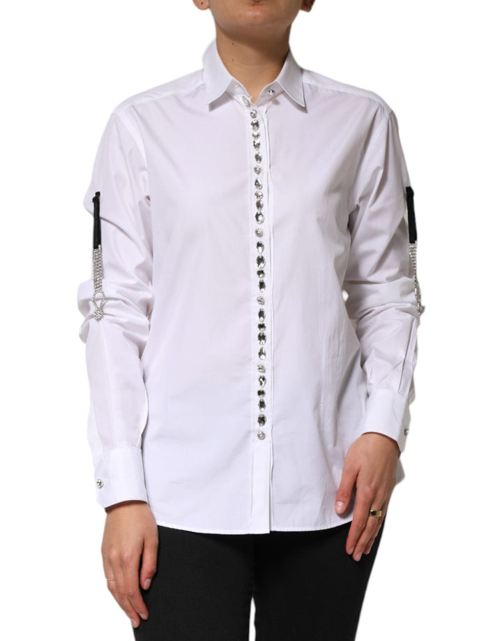 Dolce & Gabbana White Crystal Embellished Dress Shirt Top - RIMODA