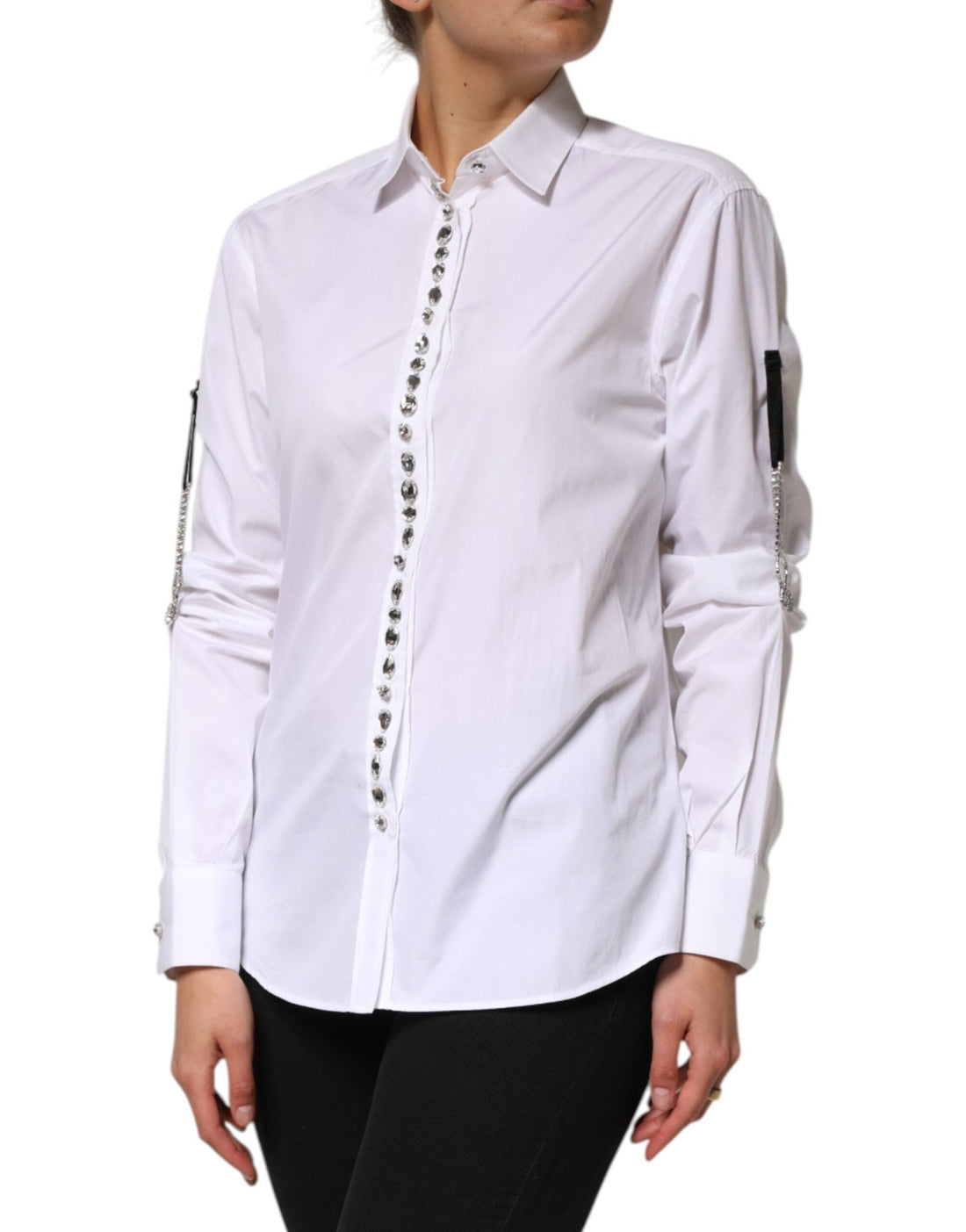 Dolce & Gabbana White Crystal Embellished Dress Shirt Top - RIMODA