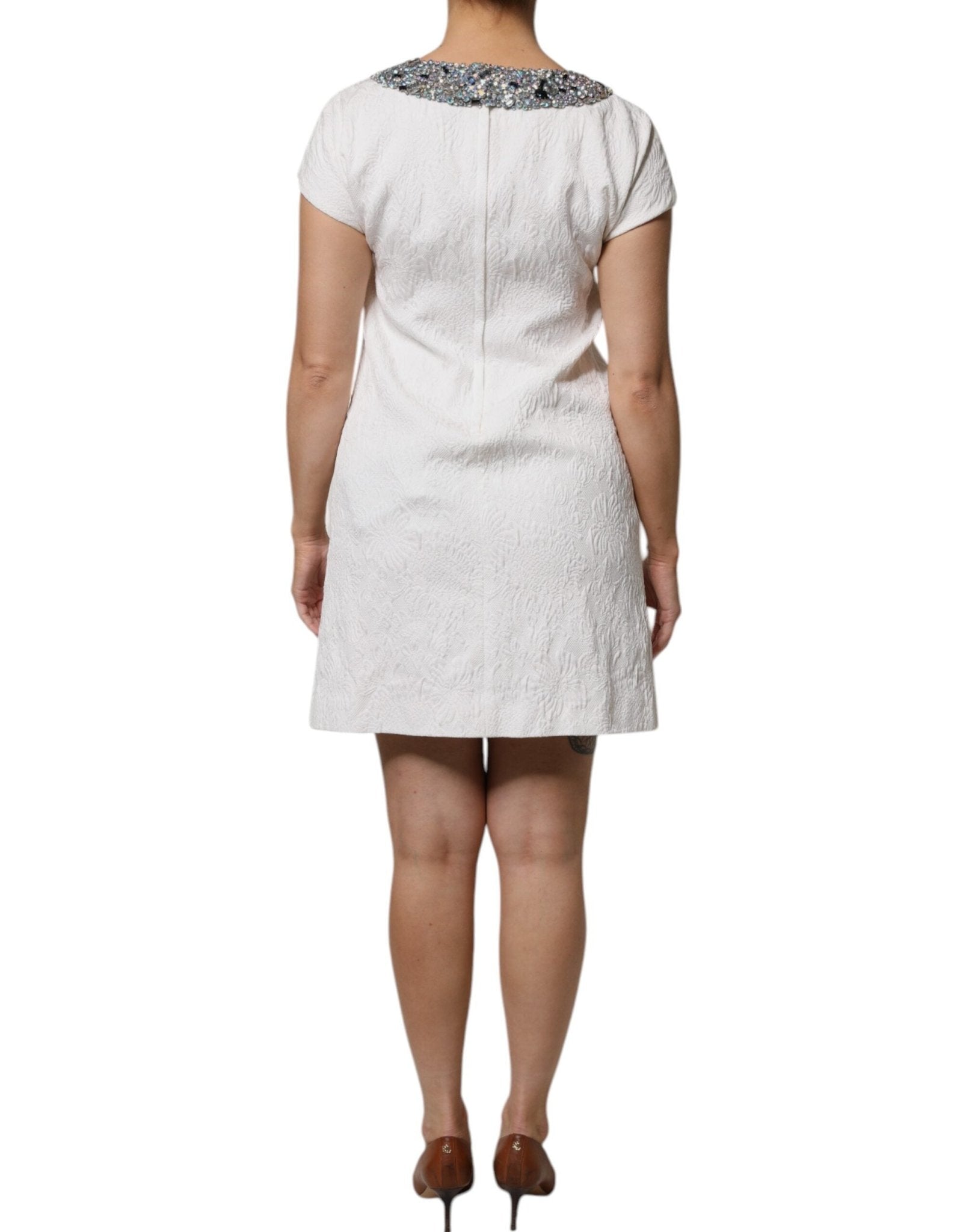 Dolce & Gabbana White Crystal Embellished Jacquard Brocade Mini Dress - RIMODA