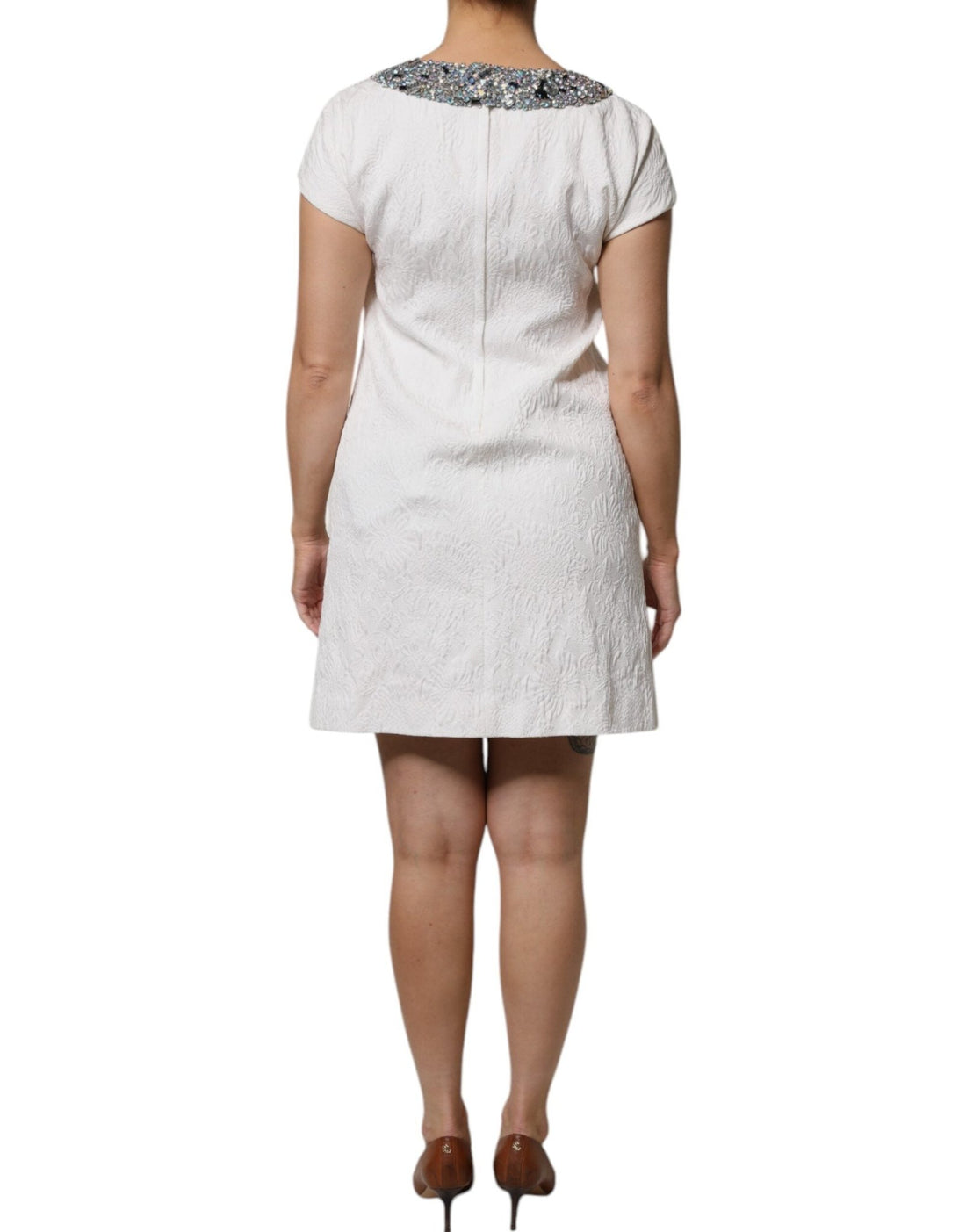 Dolce & Gabbana White Crystal Embellished Jacquard Brocade Mini Dress - RIMODA