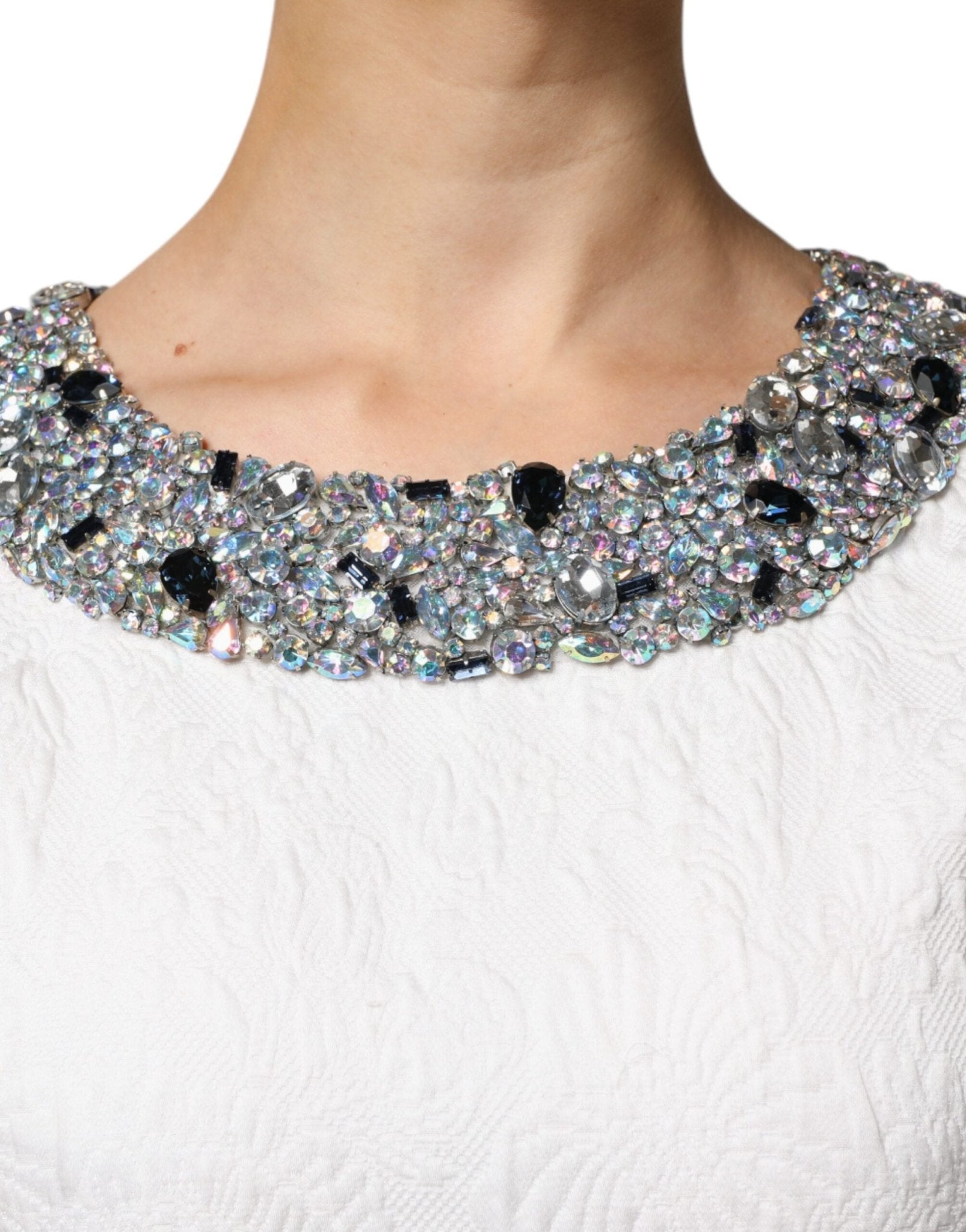 Dolce & Gabbana White Crystal Embellished Jacquard Brocade Mini Dress - RIMODA