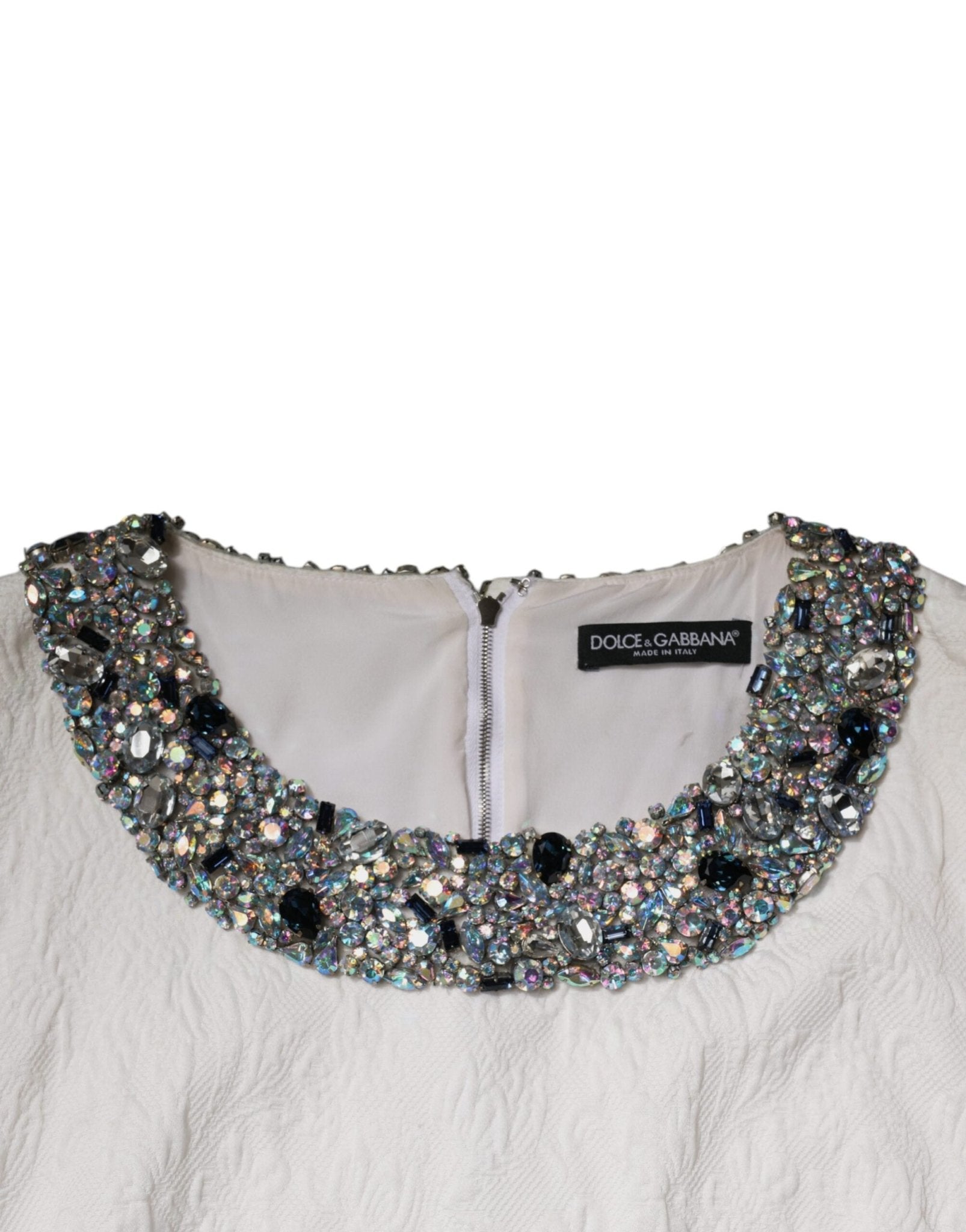 Dolce & Gabbana White Crystal Embellished Jacquard Brocade Mini Dress - RIMODA