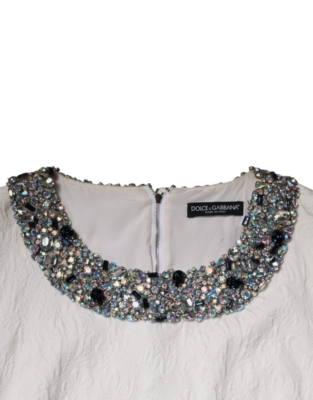Dolce & Gabbana White Crystal Embellished Jacquard Brocade Mini Dress - RIMODA