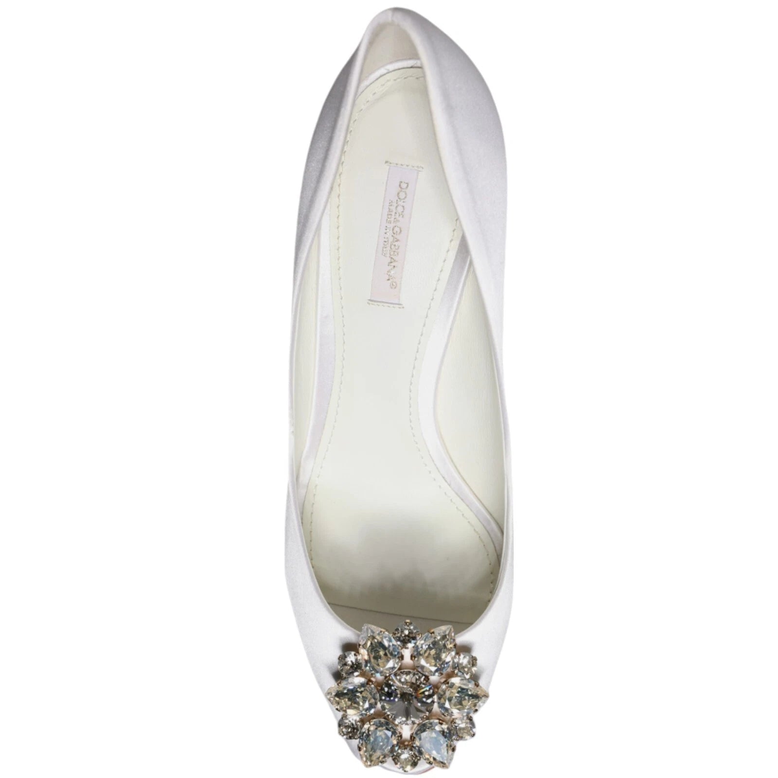 Dolce & Gabbana White Crystals Peep Toe Satin Pumps Shoes - RIMODA