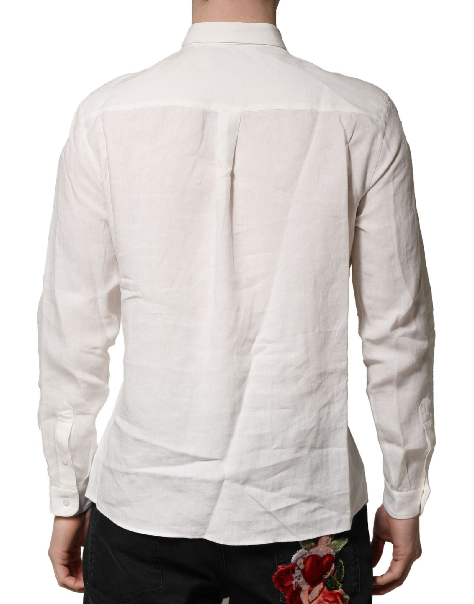 Dolce & Gabbana White DG Crown Embellish Dress Formal Shirt - RIMODA