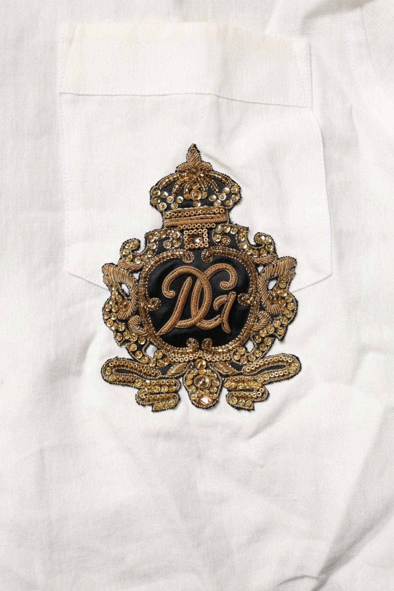 Dolce & Gabbana White DG Crown Embellish Dress Formal Shirt - RIMODA