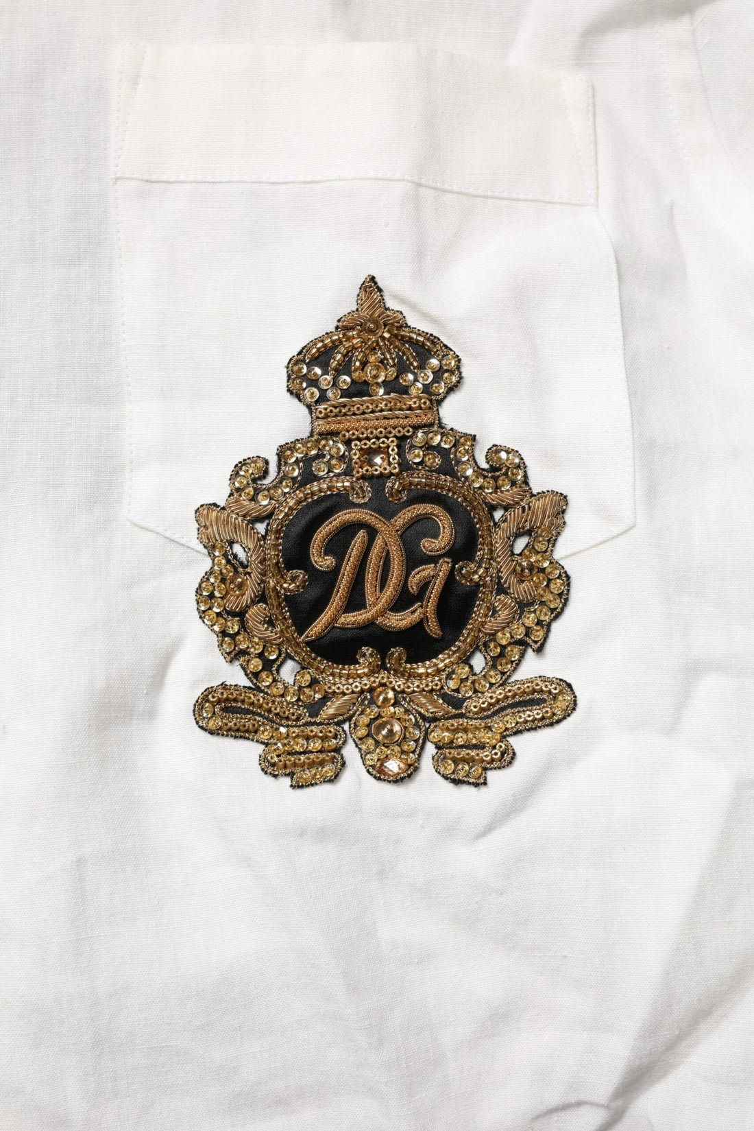 Dolce & Gabbana White DG Crown Embellish Dress Formal Shirt - RIMODA