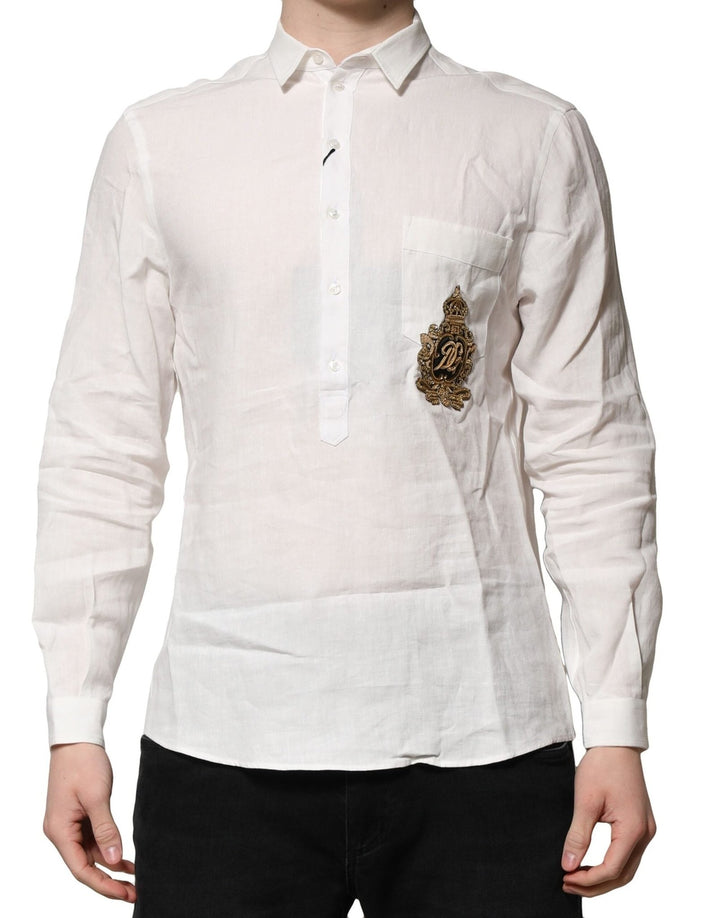 Dolce & Gabbana White DG Crown Embellish Dress Formal Shirt - RIMODA