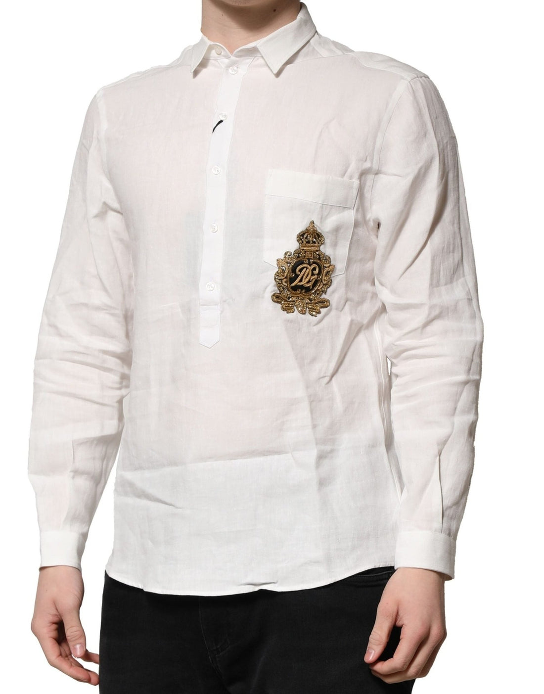 Dolce & Gabbana White DG Crown Embellish Dress Formal Shirt - RIMODA