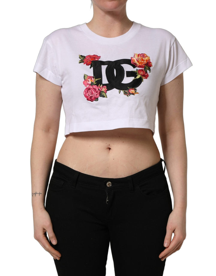 Dolce & Gabbana White DG Floral Cotton Jersey Crop T-shirt - RIMODA