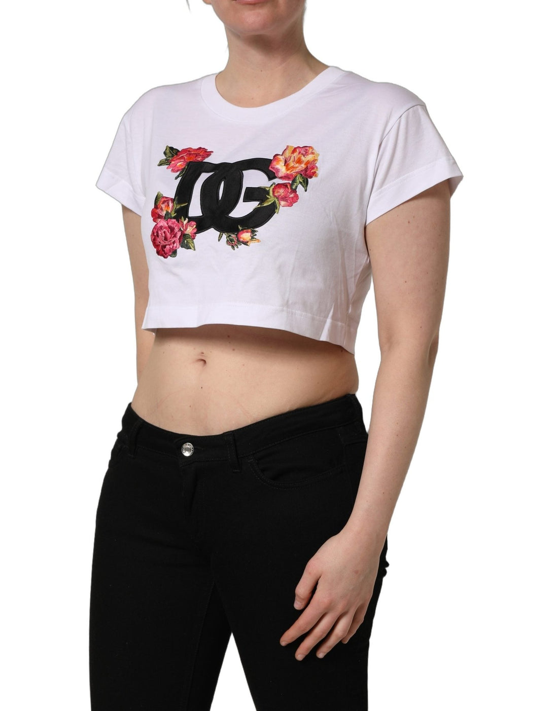 Dolce & Gabbana White DG Floral Cotton Jersey Crop T-shirt - RIMODA