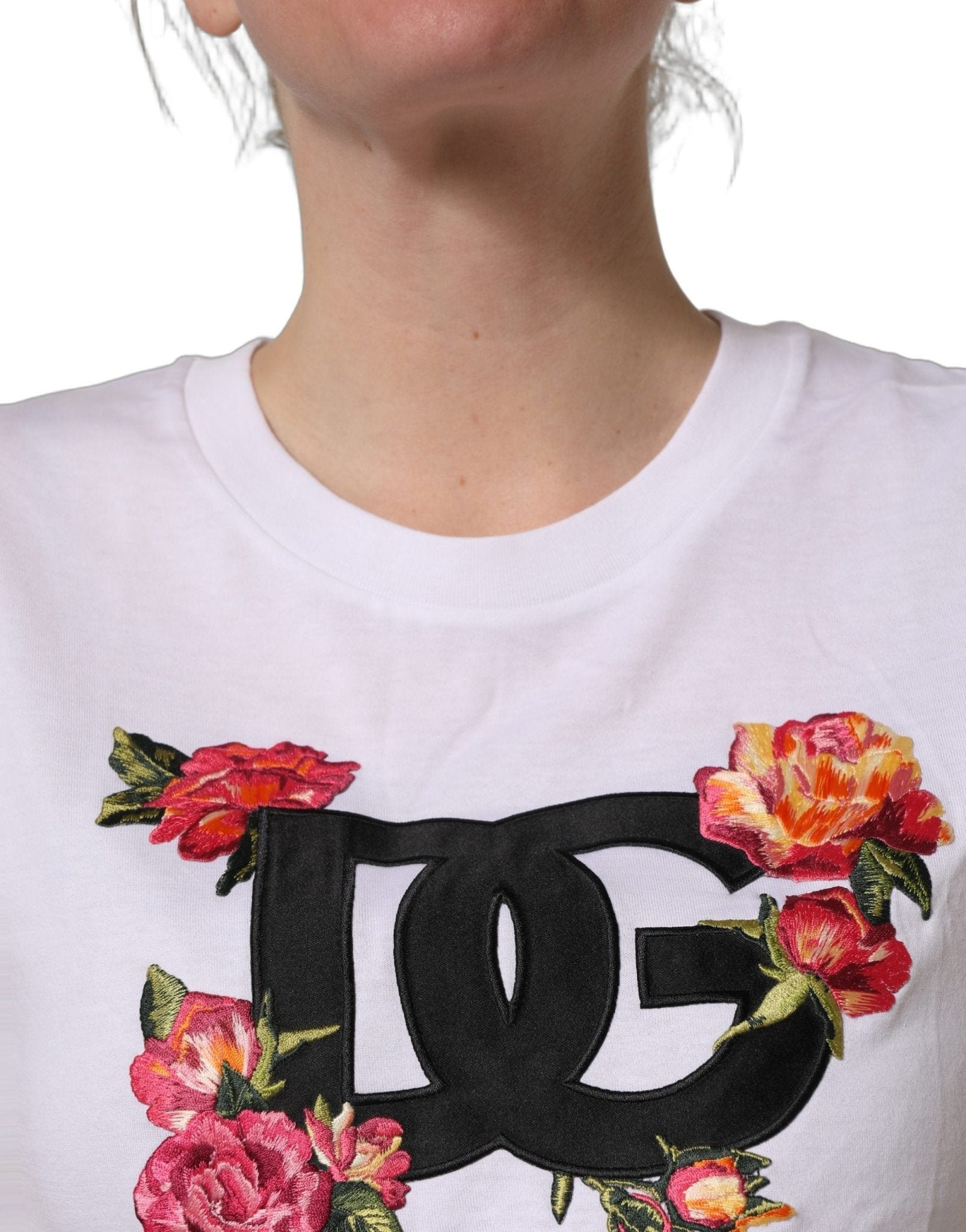 Dolce & Gabbana White DG Floral Cotton Jersey Crop T-shirt - RIMODA