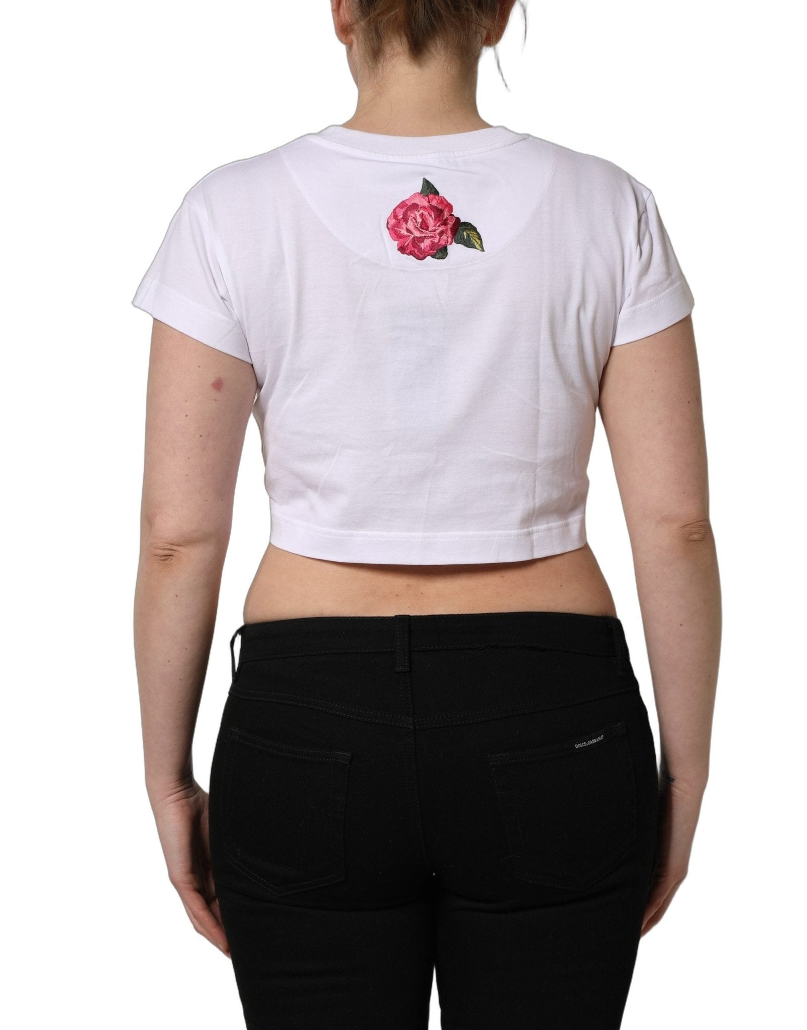 Dolce & Gabbana White DG Floral Cotton Jersey Crop T-shirt - RIMODA