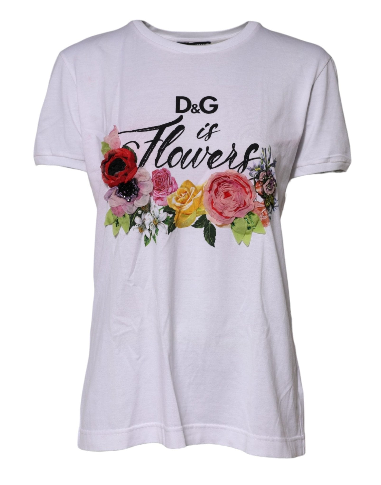 Dolce & Gabbana White D&G Is Flowers Embellished T-shirt - RIMODA