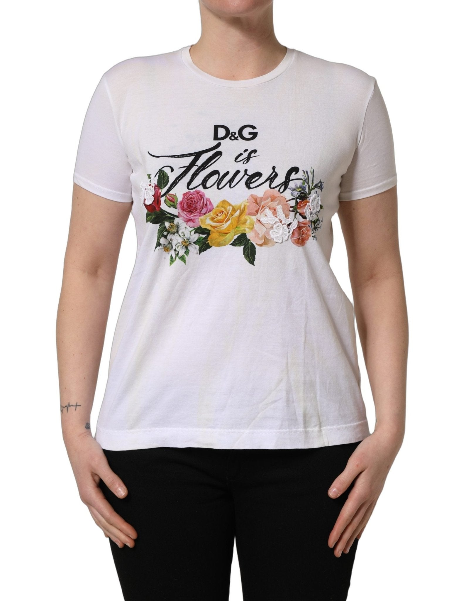 Dolce & Gabbana White D&G is Flowers Print Round Neck T-shirt - RIMODA