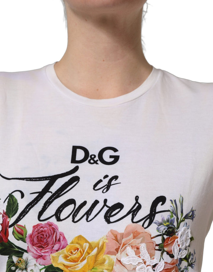 Dolce & Gabbana White D&G is Flowers Print Round Neck T-shirt - RIMODA