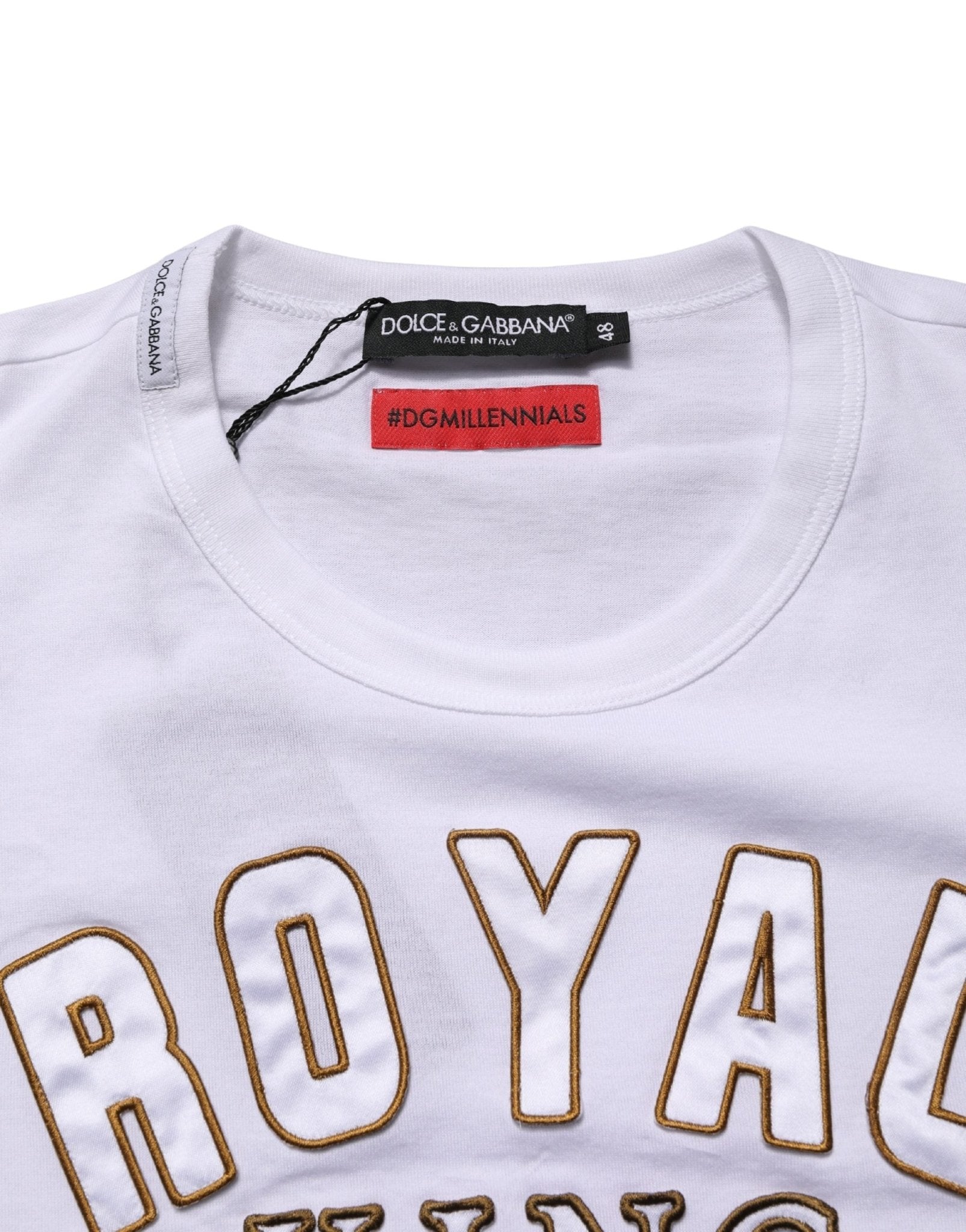 Dolce & Gabbana White DG King Royal Crew Neck Cotton T-shirt - RIMODA