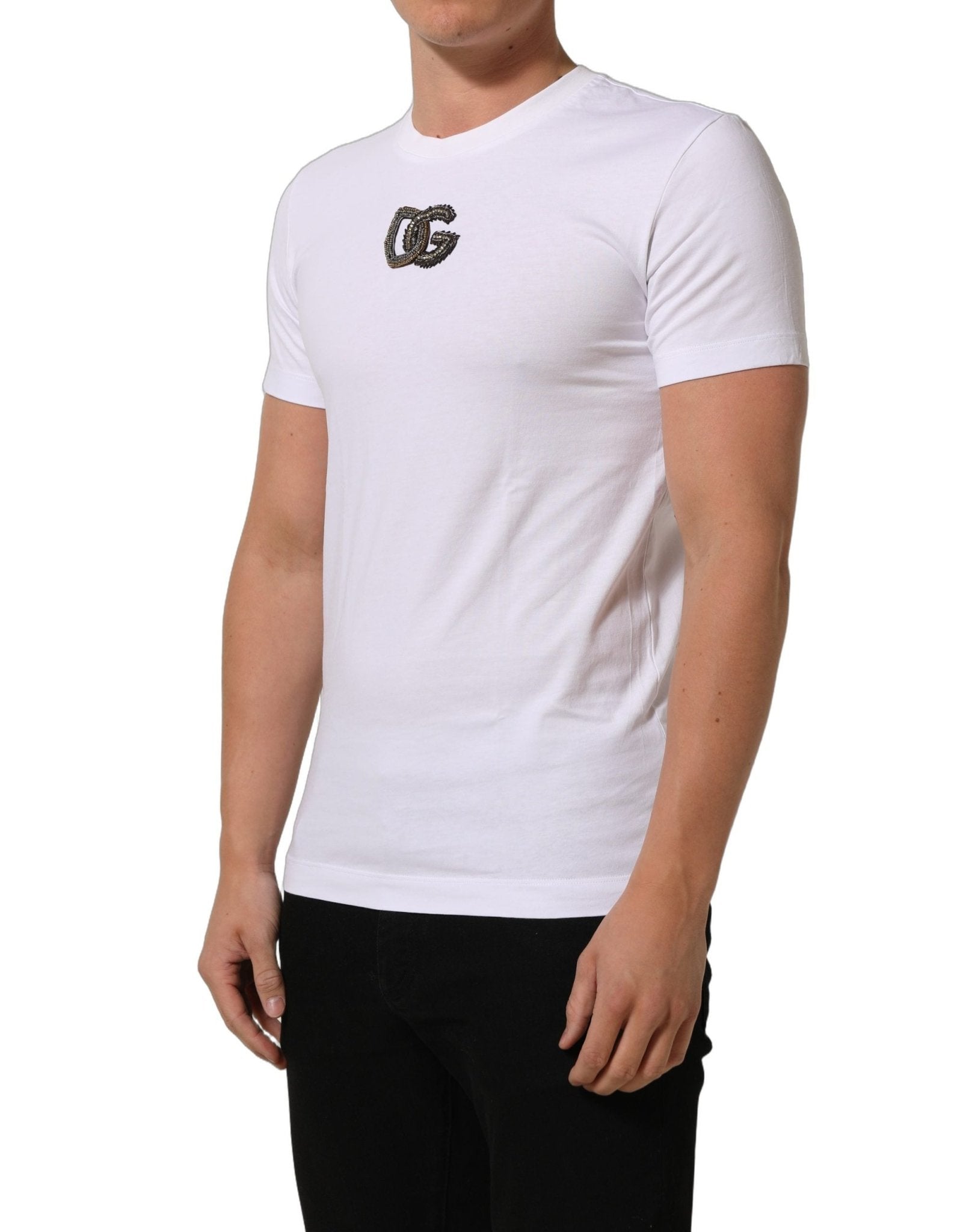 Dolce & Gabbana White DG Logo Cotton Crew Neck Men T-shirt - RIMODA