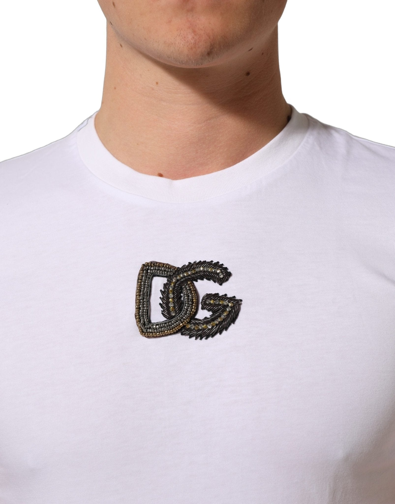 Dolce & Gabbana White DG Logo Cotton Crew Neck Men T-shirt - RIMODA