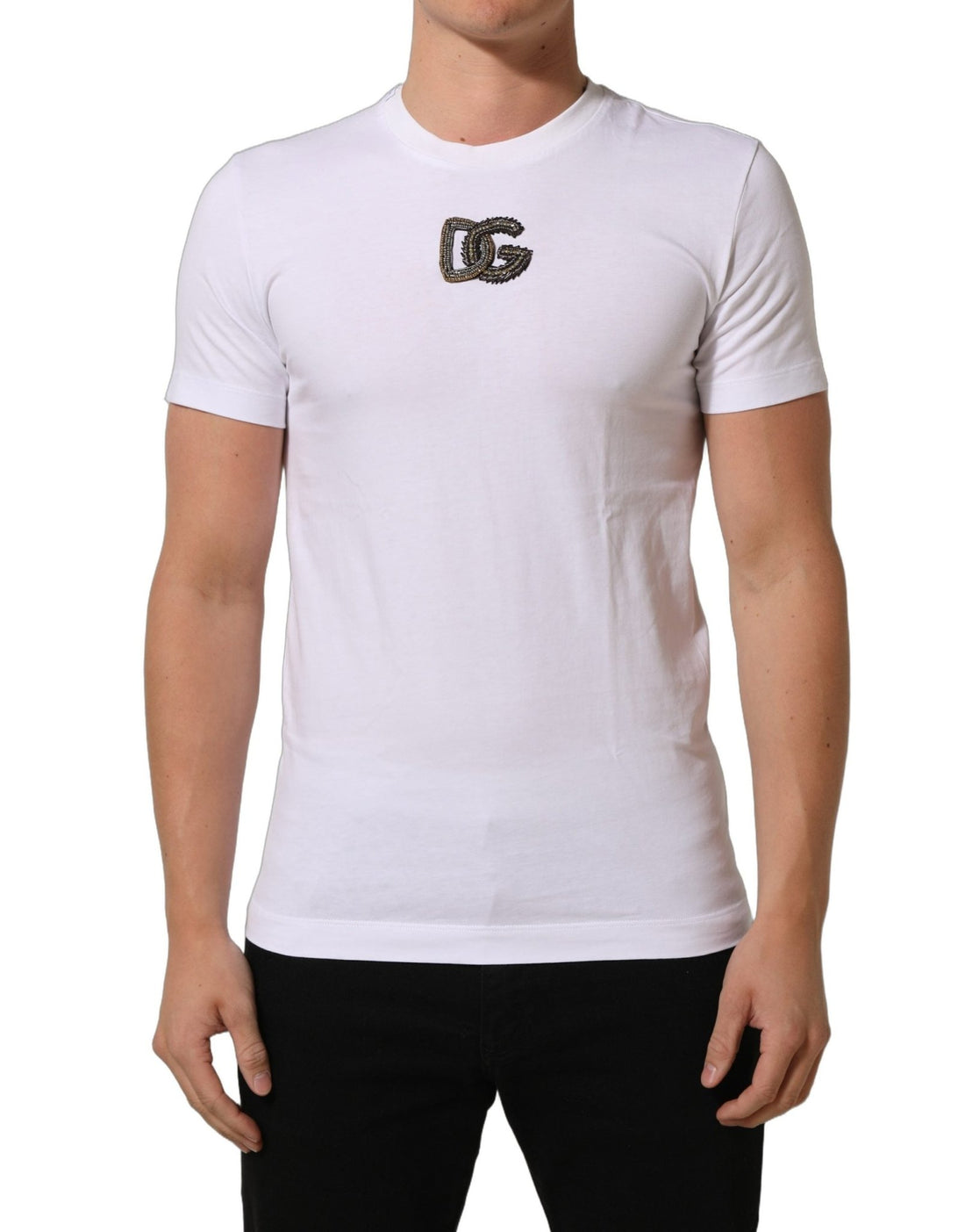 Dolce & Gabbana White DG Logo Cotton Crew Neck Men T-shirt - RIMODA