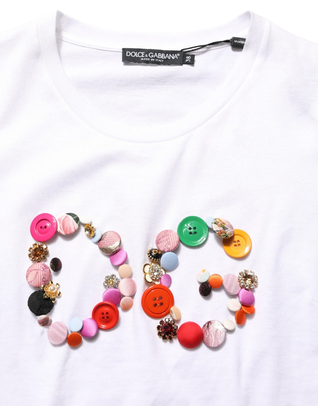 Dolce & Gabbana White DG Logo Embellished Round Neck T-shirt - RIMODA