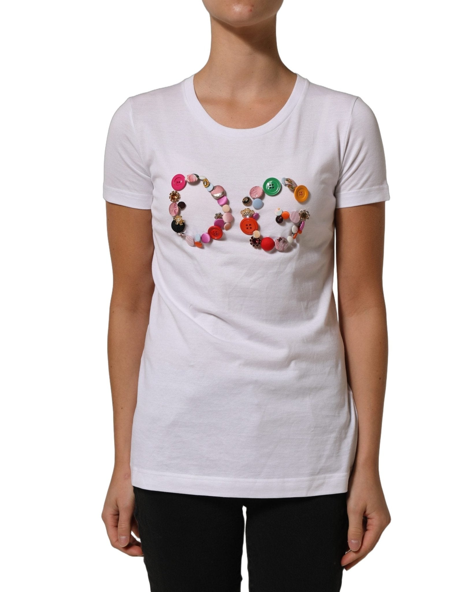 Dolce & Gabbana White DG Logo Embellished Round Neck T-shirt - RIMODA