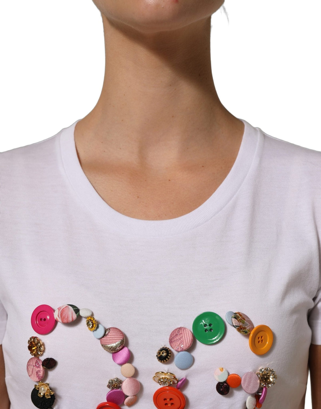 Dolce & Gabbana White DG Logo Embellished Round Neck T-shirt - RIMODA