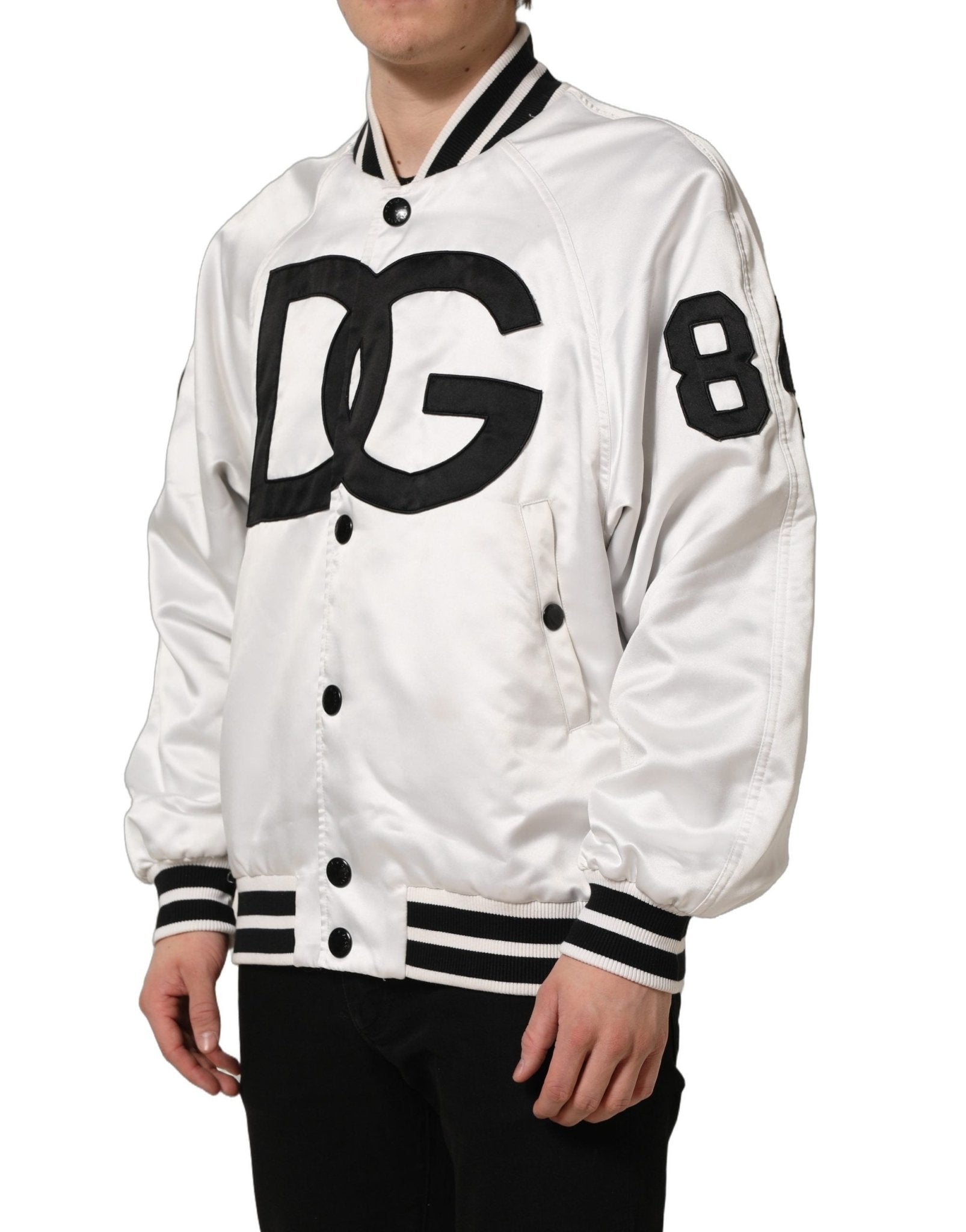 Dolce & Gabbana White DG Logo Polyester JerseyBomber Jacket - RIMODA