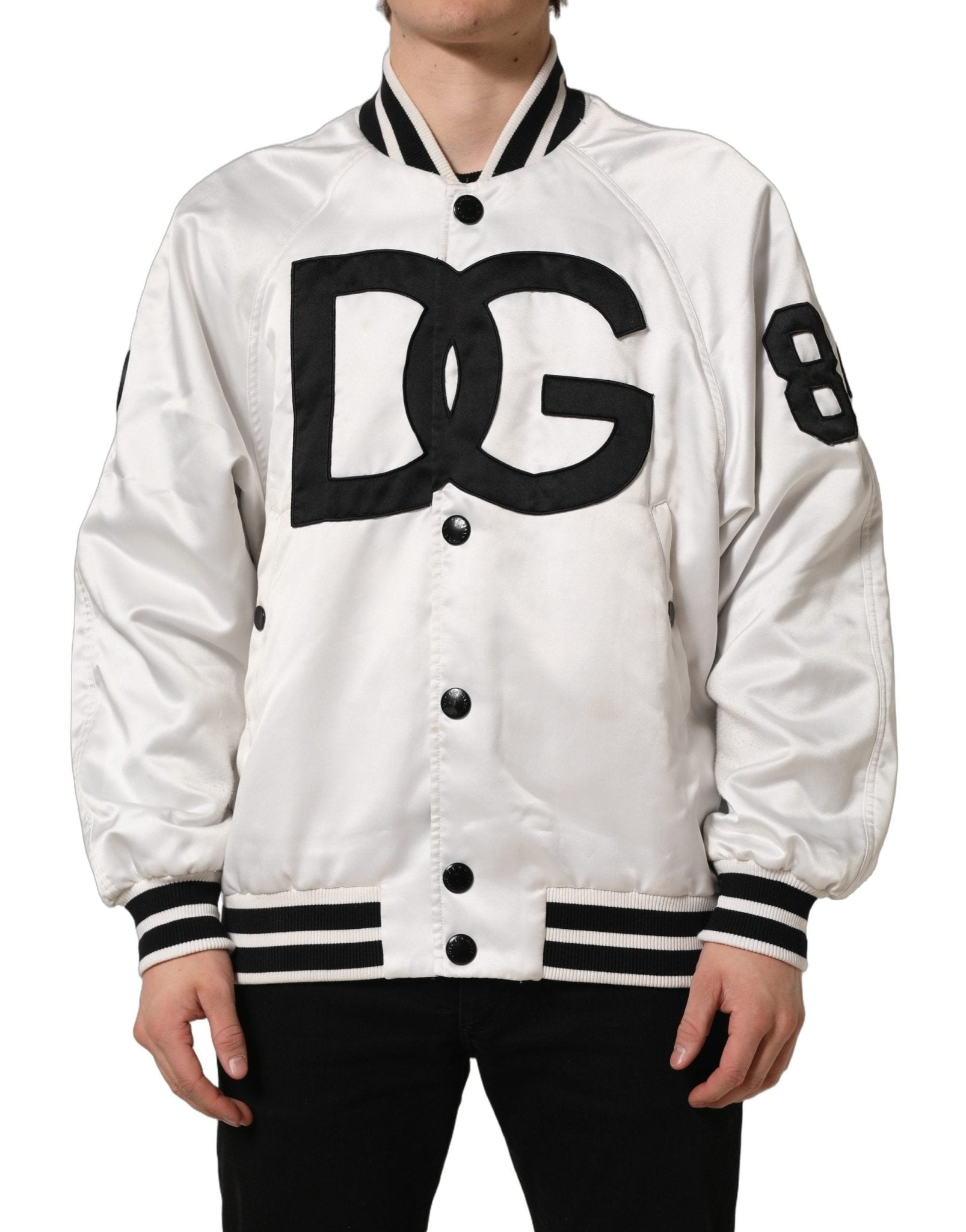 Dolce & Gabbana White DG Logo Polyester JerseyBomber Jacket - RIMODA