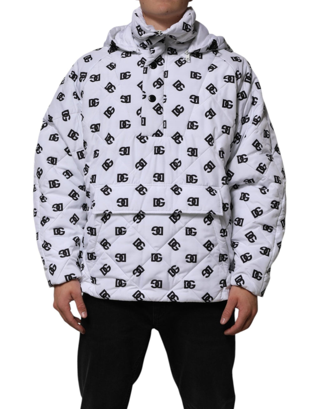 Dolce & Gabbana White DG Monogram Hooded Quilted Jacket - RIMODA