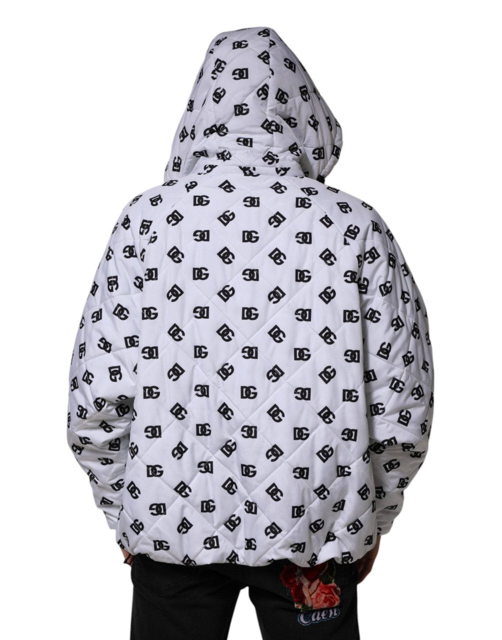 Dolce & Gabbana White DG Monogram Hooded Quilted Jacket - RIMODA