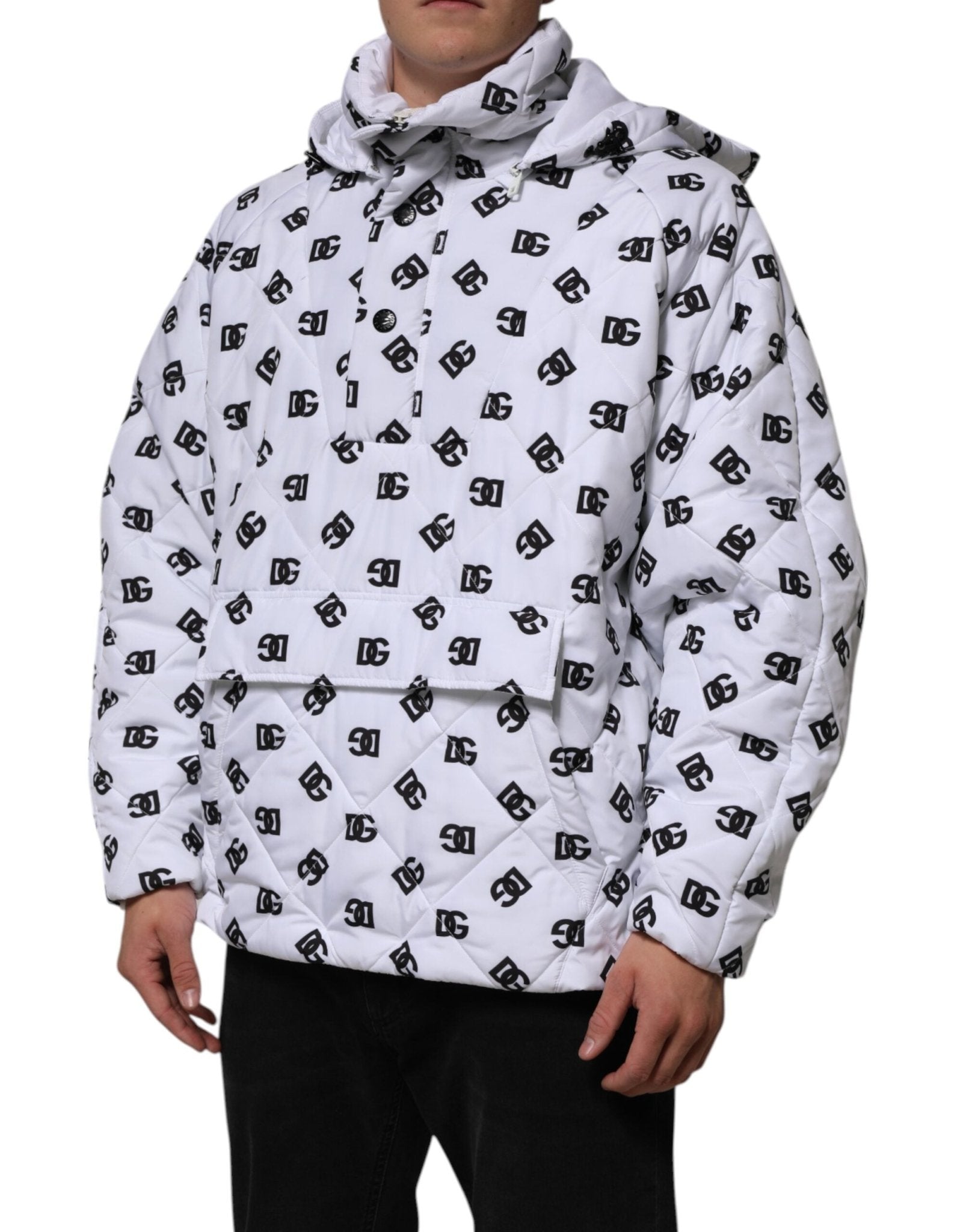Dolce & Gabbana White DG Monogram Hooded Quilted Jacket - RIMODA