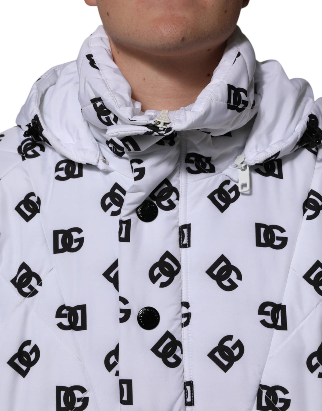 Dolce & Gabbana White DG Monogram Hooded Quilted Jacket - RIMODA